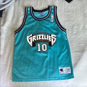 Signed Mike Bibby Jersey Champion Teal Vancouver Grizzlies Jersey